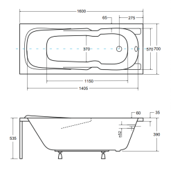 Ekskluzywna Wanna Akrylowa Majka Nova z Czarną Obudową i Syfonem 5w1 160x70 cm