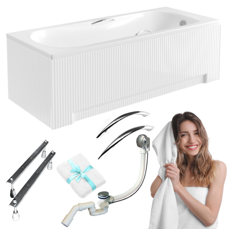 Elegancka Wanna Akrylowa Besco Aria Plus 150x70 z Syfonem i Chromowanymi Uchwytami