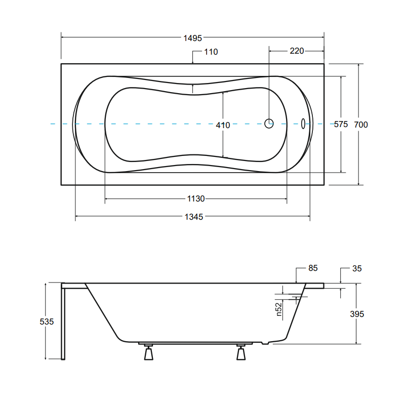 Wanna Aria Plus 150x70 BESCO z Czarną Obudową i Syfonem - Elegancja i Funkcjonalność