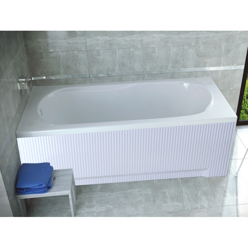 Elegancka wanna akrylowa BESCO Bona 150x70 z syfonem i obudową ryflowaną biała