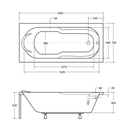Elegancka wanna akrylowa BESCO Bona 150x70 z syfonem i obudową ryflowaną biała