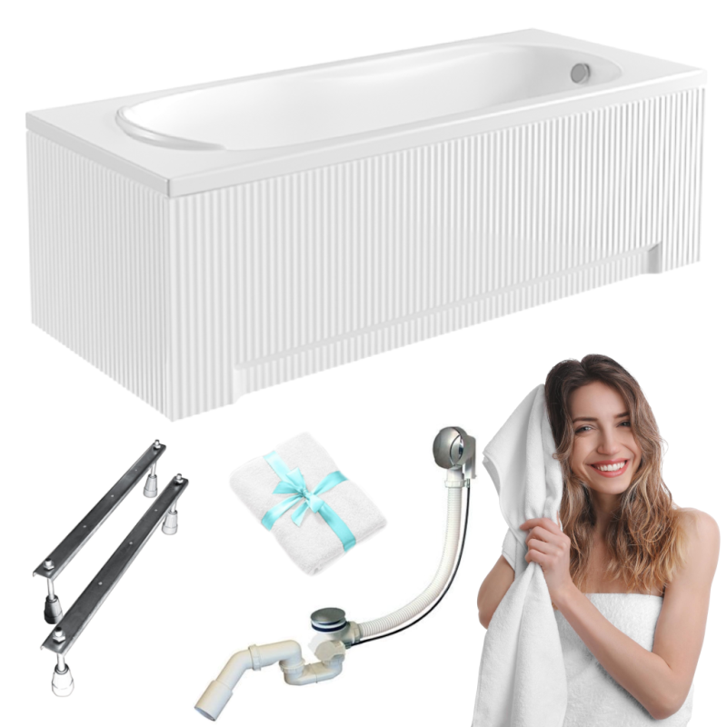 Elegancka Wanna Akrylowa 170x70 BESCO Bona z Syfonem i Stelażem 5w1