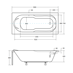 Elegancka Wanna Akrylowa 170x70 BESCO Bona z Syfonem i Stelażem 5w1