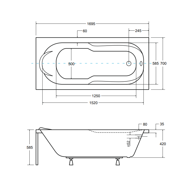 Elegancka Wanna Akrylowa 170x70 BESCO Bona z Syfonem i Stelażem 5w1