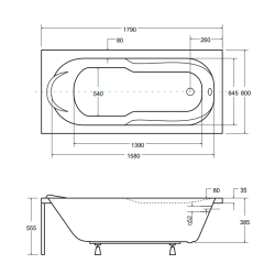 Luksusowa Wanna Akrylowa 180x80 BESCO Bona z Czarną Obudową i Syfonem 5w1