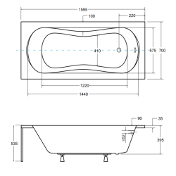 Elegancka wanna akrylowa 160x70 BESCO Aria biała z syfonem i stelażem - nowoczesny design
