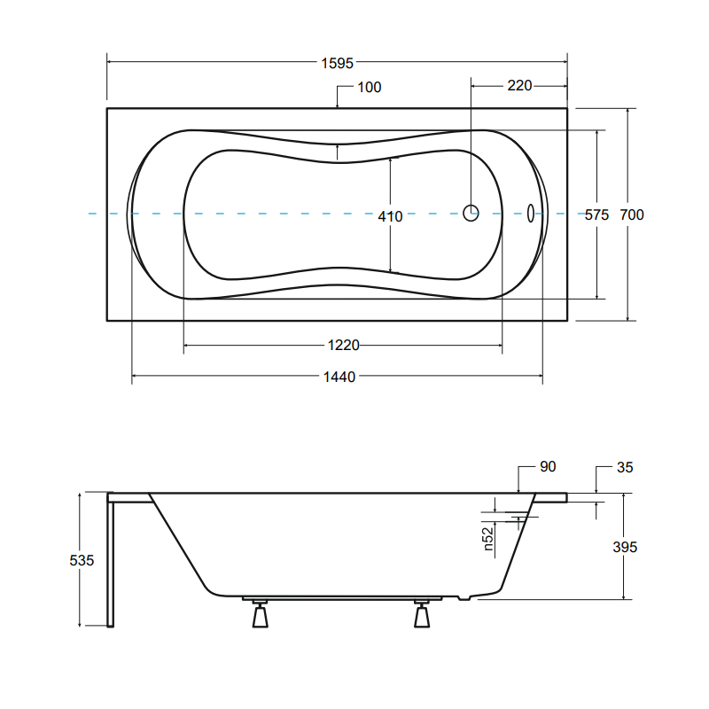 Elegancka wanna akrylowa 160x70 BESCO Aria biała z syfonem i stelażem - nowoczesny design