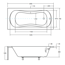 Luksusowa Wanna BESCO Aria 150x70 - Nowoczesny Design z Czarno-Ryflowaną Obudową