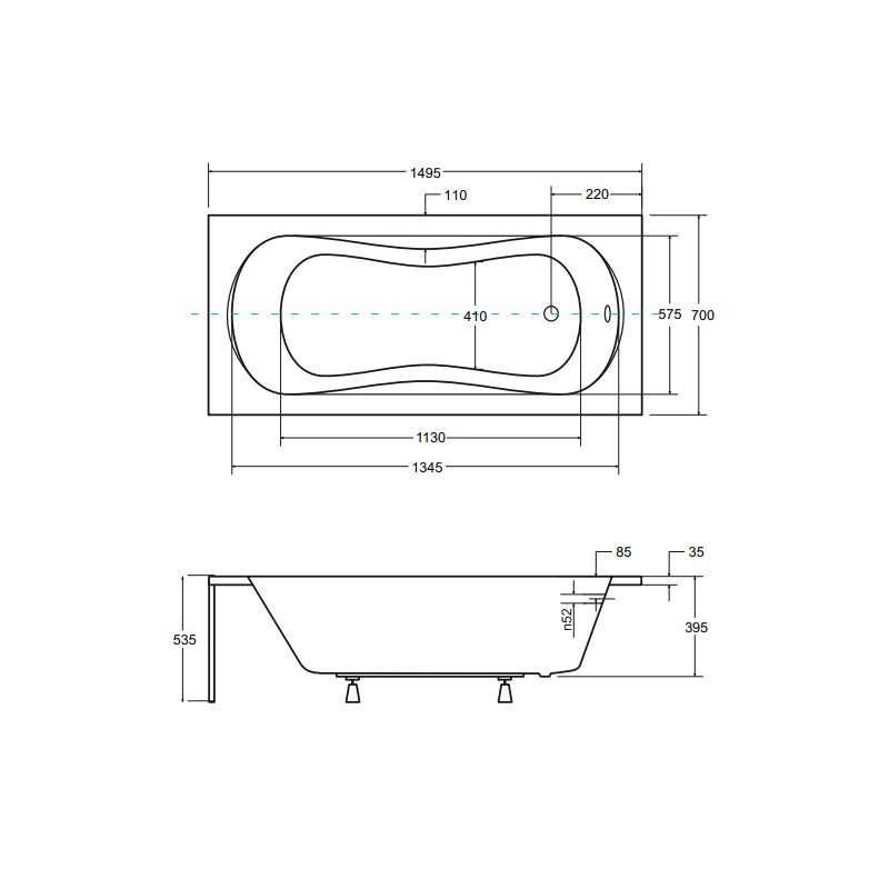 Wanna Akrylowa Besco Aria 150x70 Czarna Obudowa