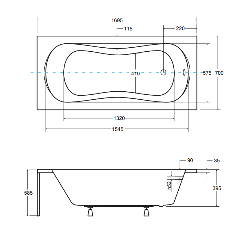 Wanna Akrylowa Czarna BESCO Aria 170x70 z Syfonem
