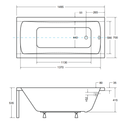 Wanna Akrylowa BESCO Optima 150x70 Czarna z Syfonem Automatycznym