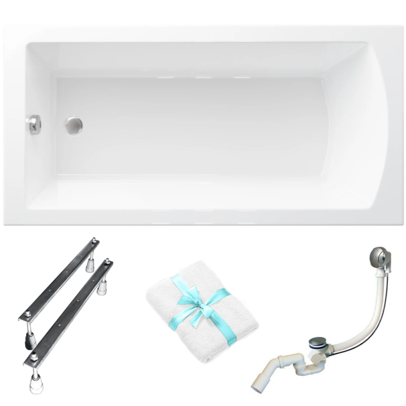 Elegancka Wanna TOLA 170x75 z Syfonem i Ręcznikiem - Nowoczesny Design!