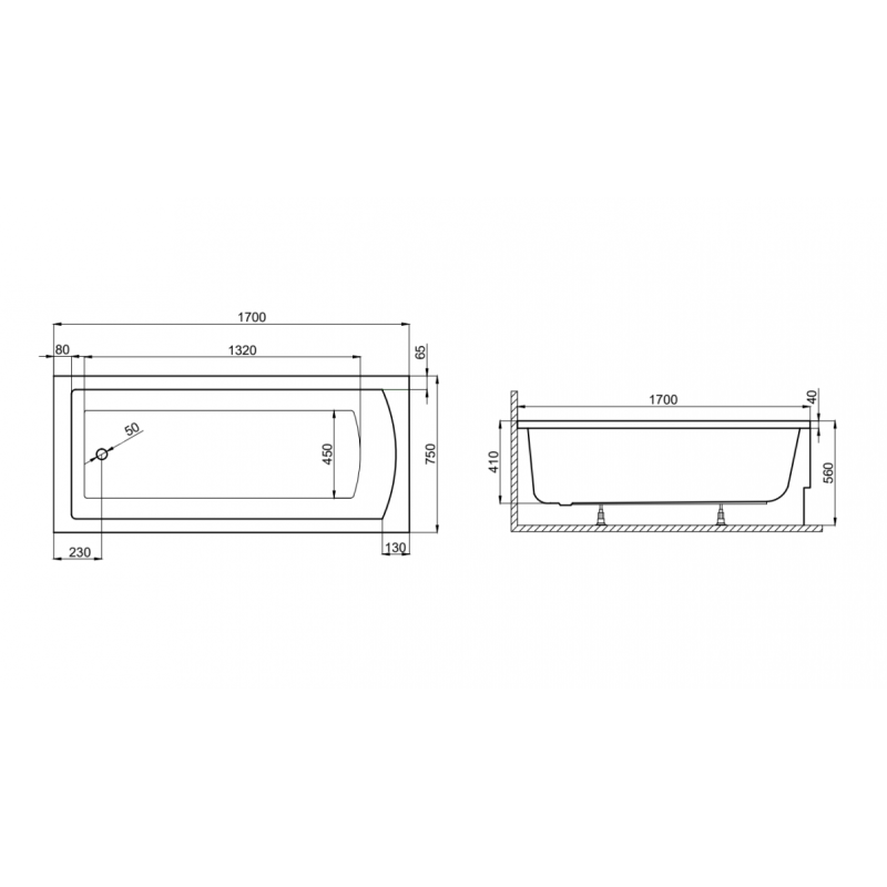 Elegancka Wanna TOLA 170x75 z Syfonem i Ręcznikiem - Nowoczesny Design!
