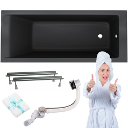Ekskluzywna Wanna KRONOS SLIM 170x70 Czarny Mat z Syfonem - Nowoczesny Styl i Komfort