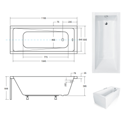 EleganceLine Wanna Modern 120x70 cm + Obudowa biała + syfon