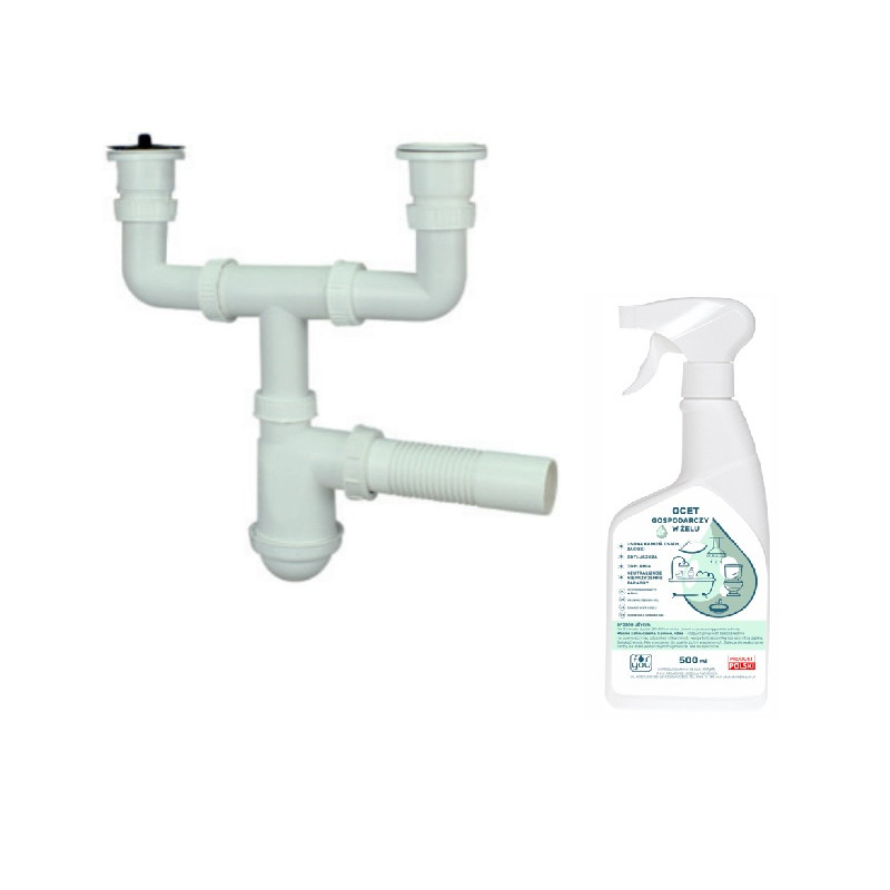 Zestaw Syfon Zlewozmywakowy 2-komorowy + Ekologiczny Ocet w Żelu Gratis