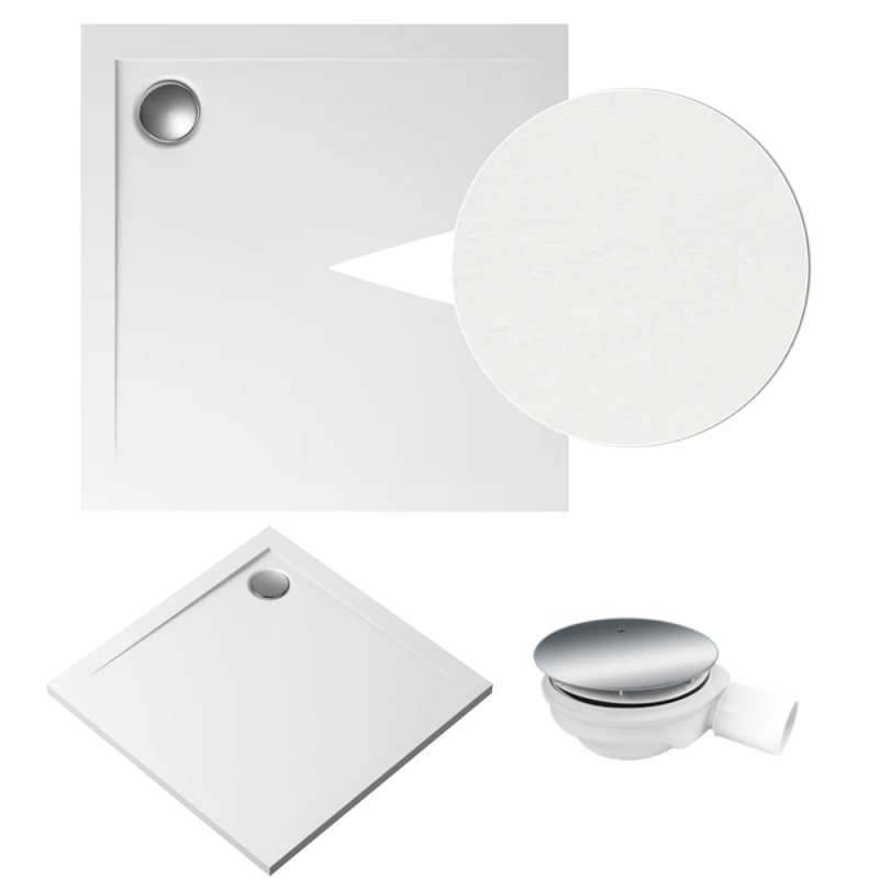 Elegancki brodzik GEOS kwadratowy 90x90 z kamienną strukturą i bezpłatnym syfonem