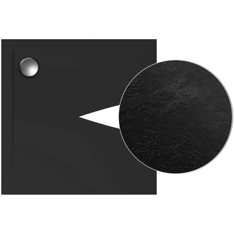 Polimat Brodzik kwadratowy posadzkowy Geos 90x90 czarny struktura kamienia z Syfonem