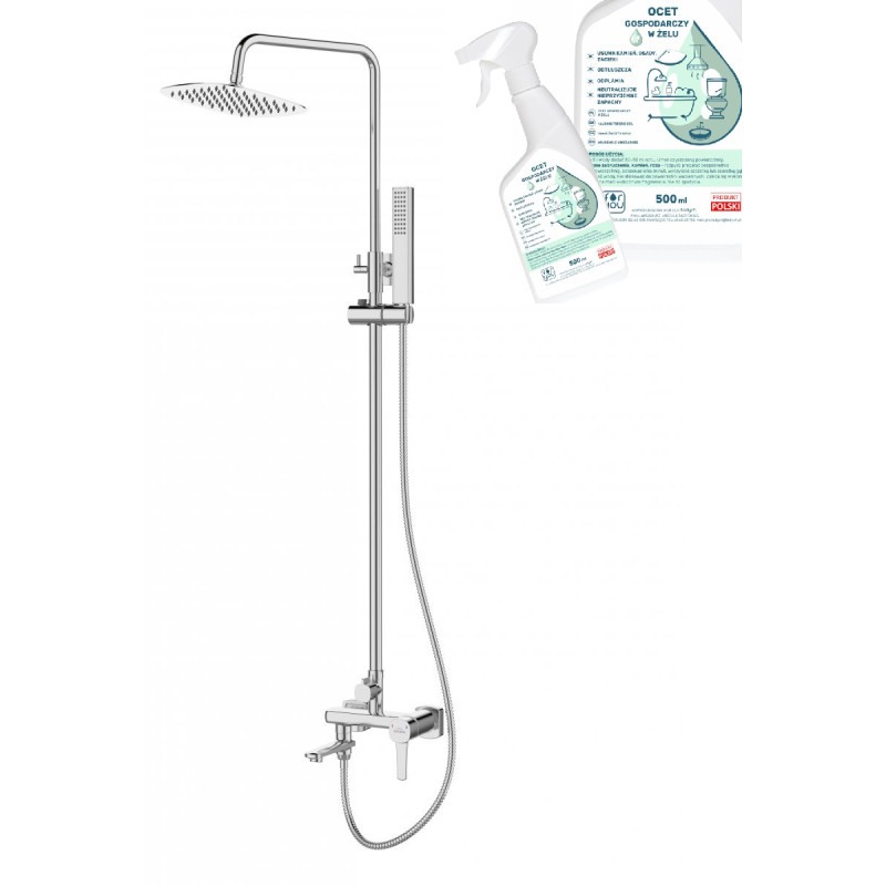 Glamour Chrom Deszczownia z Baterią i Ruchomą Wylewką + Ocet Gospodarczy w Żelu Gratis