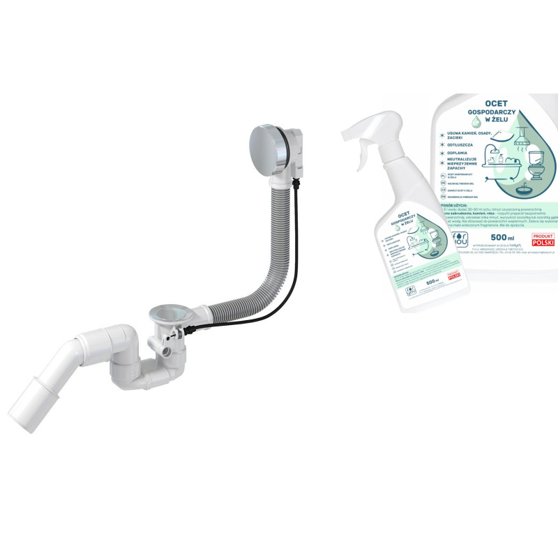 Syfon wannowy Bathloc Chrom z automatycznym korkiem i preparatem octowym w gratisie