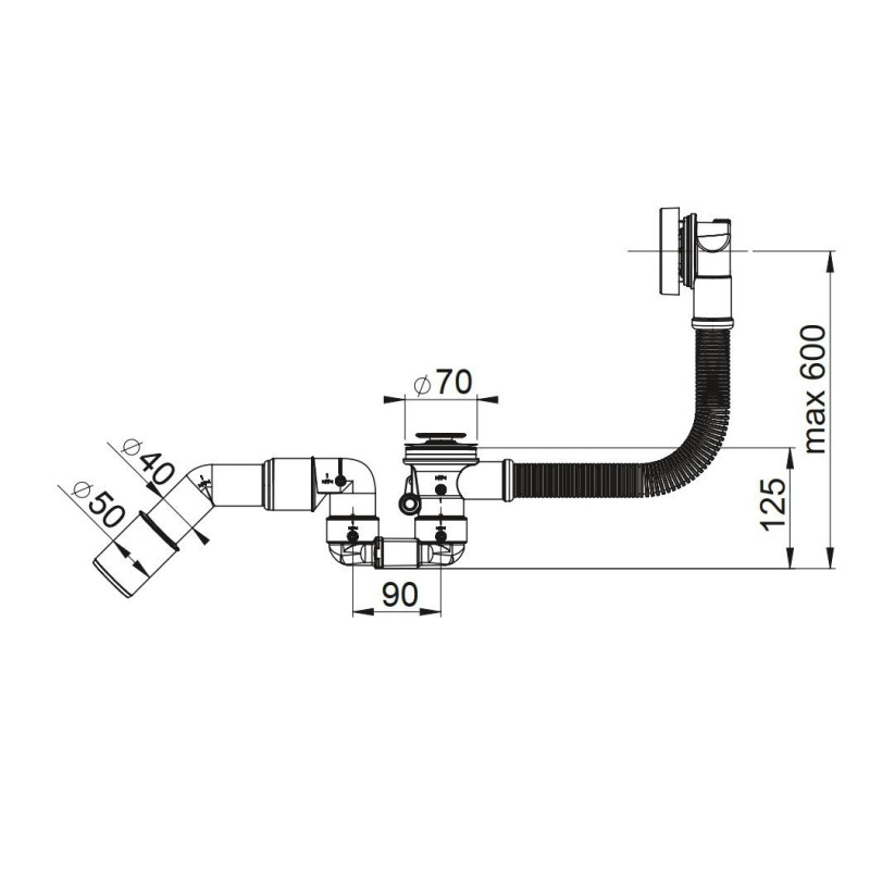 Syfon wannowy Bathloc Chrom z automatycznym korkiem i preparatem octowym w gratisie