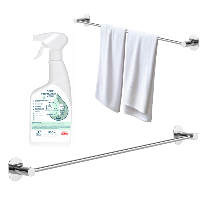 Chromowany Wieszak MIRI 61cm z Dwoma Opcjami Montażu + Gratis Ocet Gospodarczy w Żelu