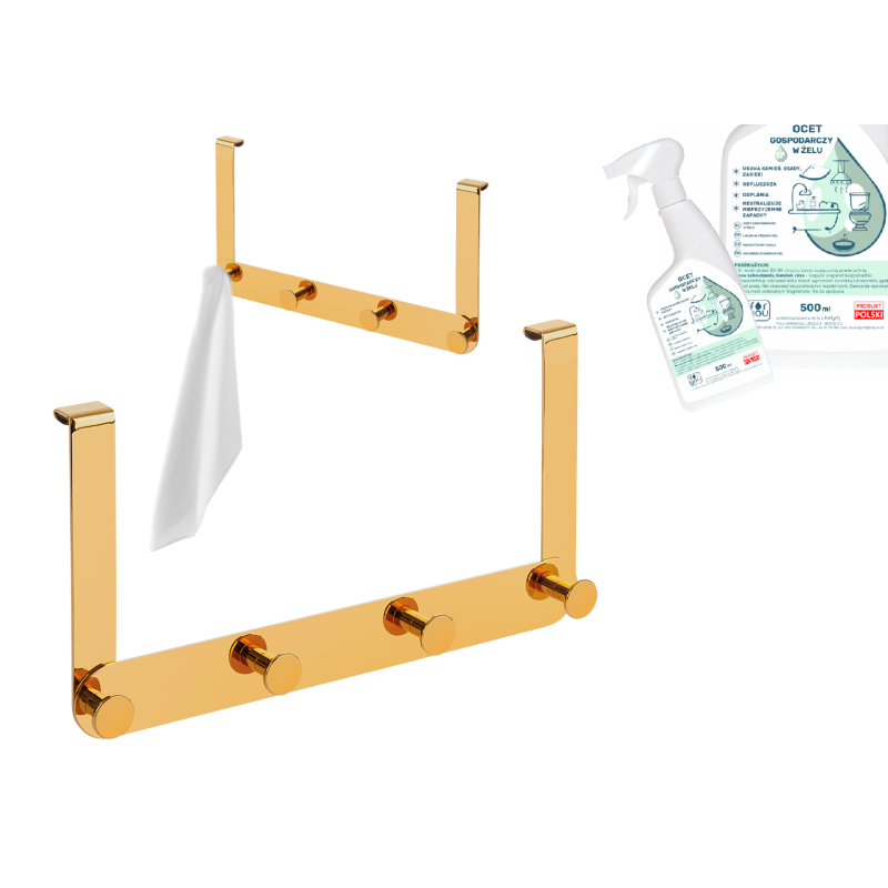 Elegancki Wieszak na Prysznic MIRI Złoty + Gratis Ekologiczny Ocet Czyszczący