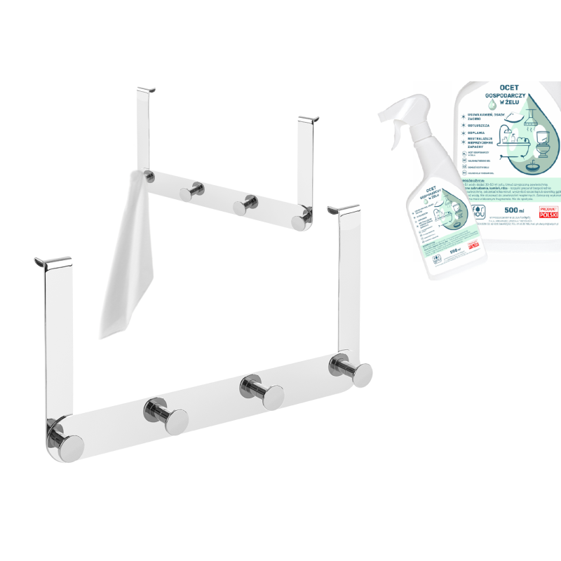 Stalowy Wieszak Chromowy 4w1 na Ręczniki + GRATIS Żelowy Ocet Gospodarczy