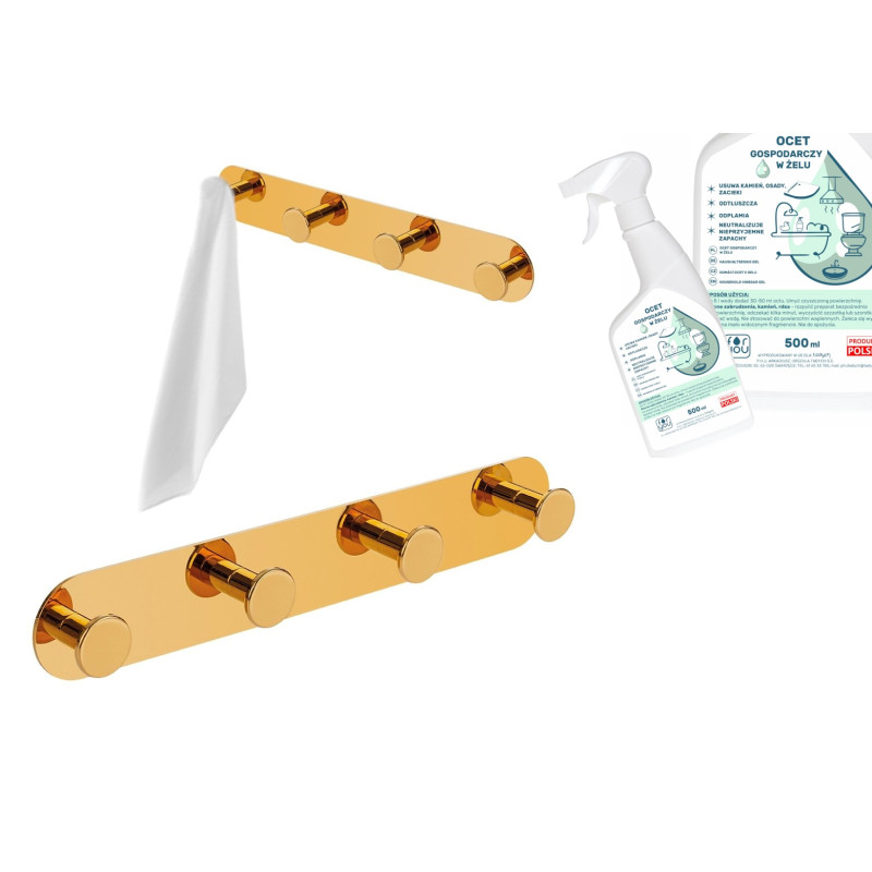 LAVEO MIRI Złoty WIESZAK NA RĘCZNIK 4w1 | Samoprzylepny Stalowy Haczyk ze Sprzątającym Gratisem