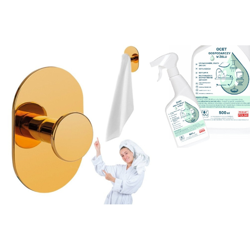 Stylowy Złoty Haczyk na Ręcznik Laveo Miri + Gratis Naturalny Ocet Czyszczący