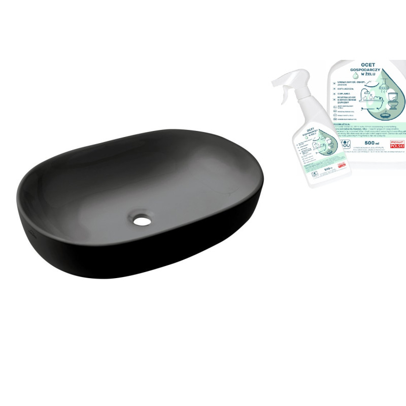 Korfu Black - Elegancka Umywalka Nablatowa + Bezpieczny Ocet Gospodarczy w Żelu Gratis