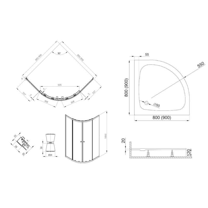 Nowoczesny zestaw prysznicowy Cilantro 90cm z brodzikiem Ringo i syfonem – elegancja w Twojej łazience