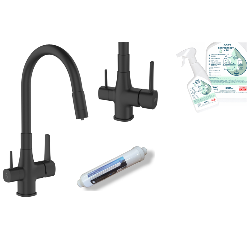 Invena GLAMOUR: Bateria kuchenna z filtrem węglowym i elastyczną wylewką, czarna elegancja