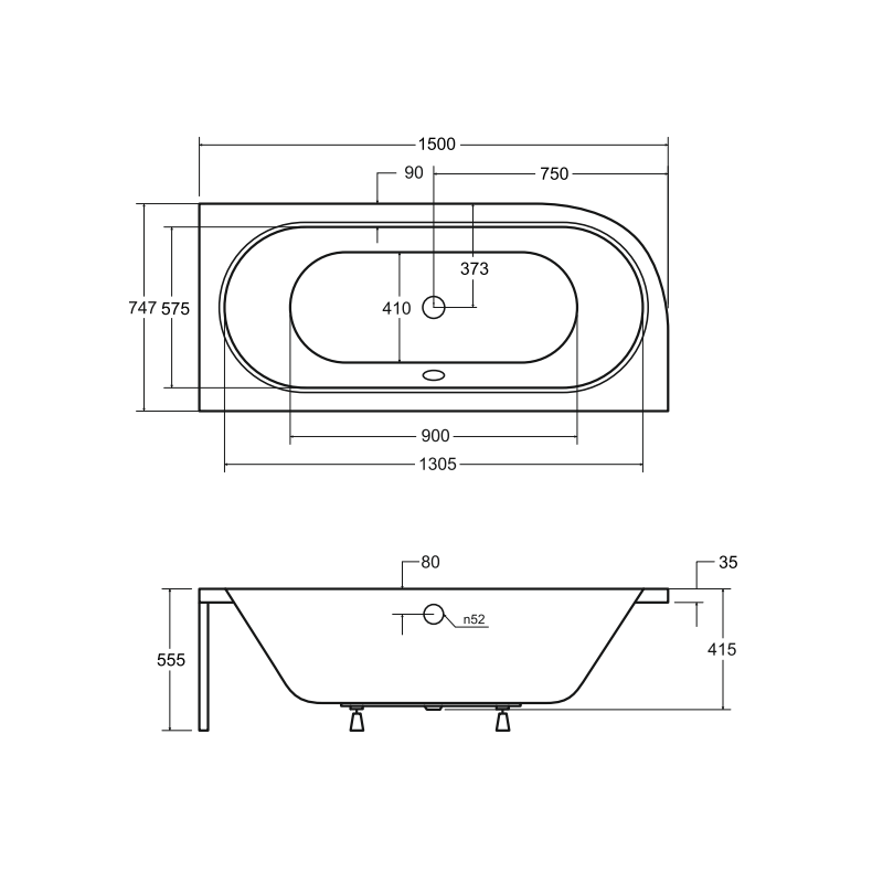 Elegancka Wanna Besco Avita 150x75 cm z Białą Ryflowaną Obudową i Syfonem