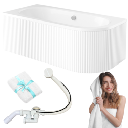 Elegancka Wanna Besco Avita 170x75 Lewa z Ryflowaną Obudową i Automatycznym Syfonem