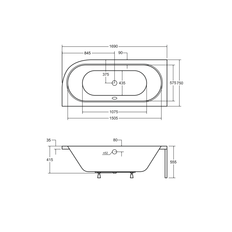 Elegancka Wanna Besco Avita 170x75 Lewa z Ryflowaną Obudową i Automatycznym Syfonem