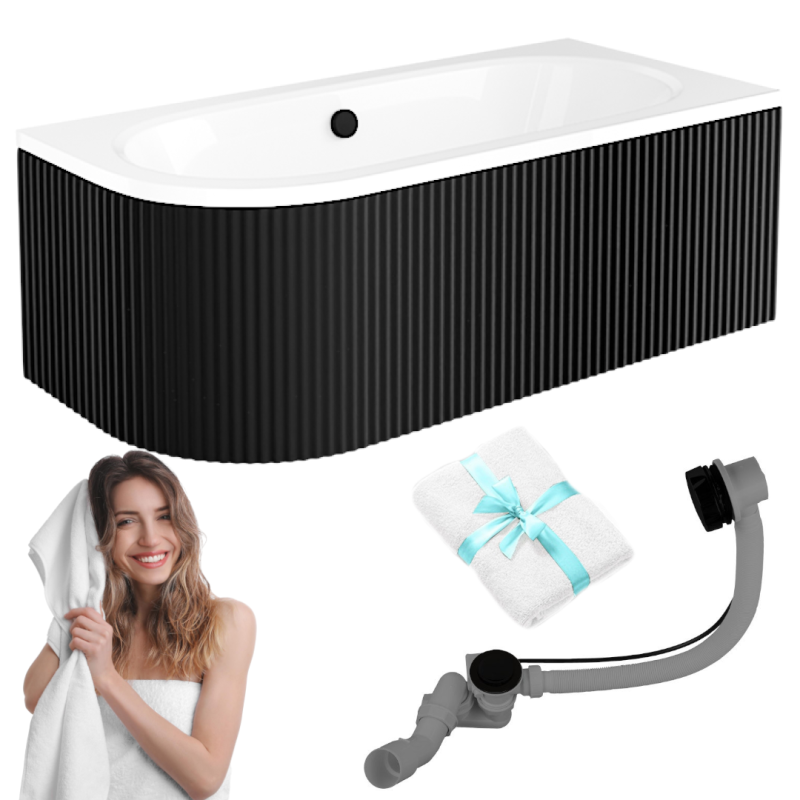 Besco Avita 160x75 Wanna z Antybakteryjną Powłoką i Czarną Ryflowaną Obudową