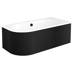 Elegancka wanna Besco Avita 180x80 cm prawa, czarna obudowa ryflowana z syfonem w zestawie