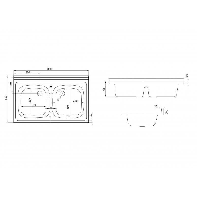 Polimat Zlewozmywak 50x80 cm 2-komorowy z Antybakteryjną Powłoką + SYFON GRATIS