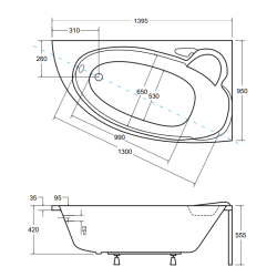 Elegancka wanna rożna Besco Finezja Nova 140x95 cm prawa z syfonem i białą obudową