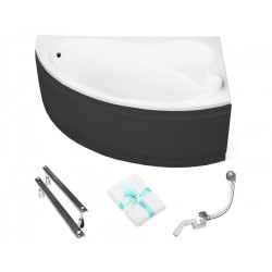 Ekskluzywna BESCO Ada 160x100 Prawa - Wanna z Syfonem i Czarną Obudową