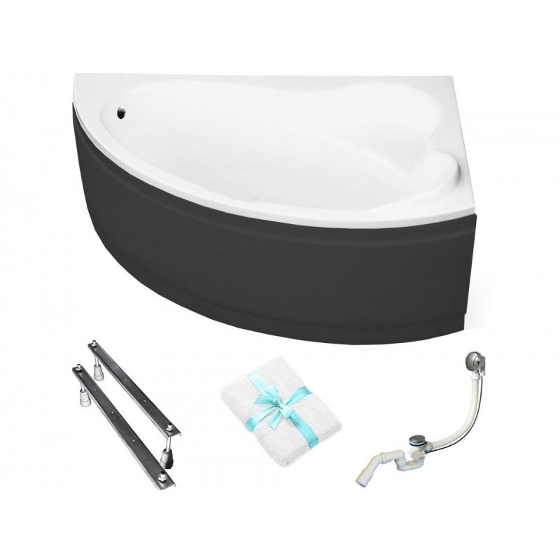 Ekskluzywna BESCO Ada 160x100 Prawa - Wanna z Syfonem i Czarną Obudową