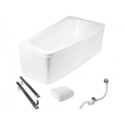 Besco Luna Wanna Asymetryczna 150x80 Prawa Zestaw z Syfonem i Obudową Biała