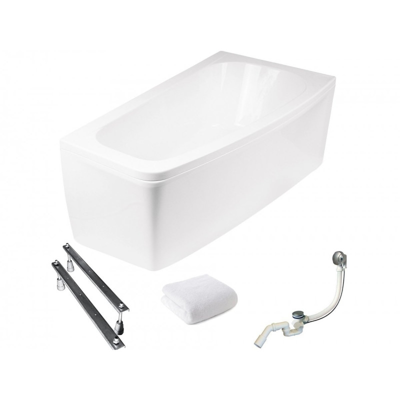 Besco Luna Wanna Asymetryczna 150x80 Prawa Zestaw z Syfonem i Obudową Biała