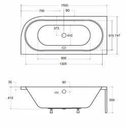 Elegancka Wanna Asymetryczna Lewa Avita 150x75 z Syfonem - Nowoczesny Design