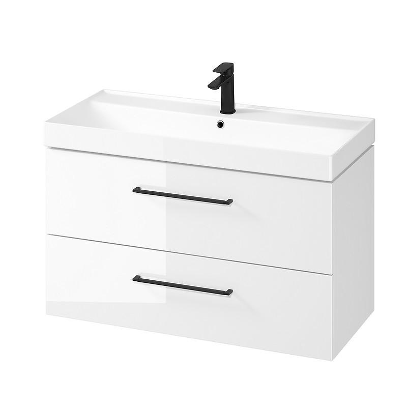 Cersanit LARGA 100 Biała Szafka z Umywalką i Czarne Uchwyty - Elegancja i Funkcjonalność