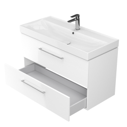 Elegancki Zestaw Cersanit LARGA 80: Szafka z Umywalką, Białe Wykończenie, Srebrne Uchwyty