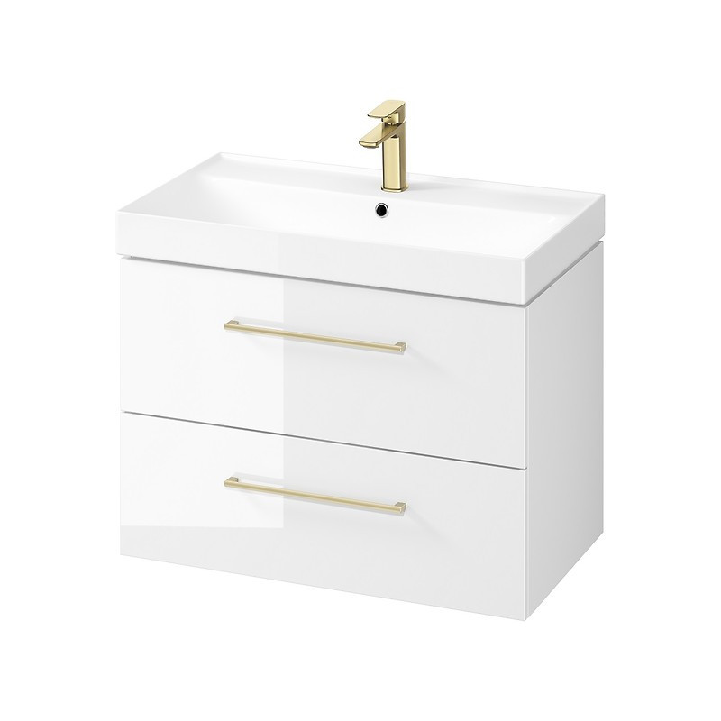 Elegancki zestaw: szafka podumywalkowa Cersanit LARGA 80 biała z umywalką i złotymi uchwytami