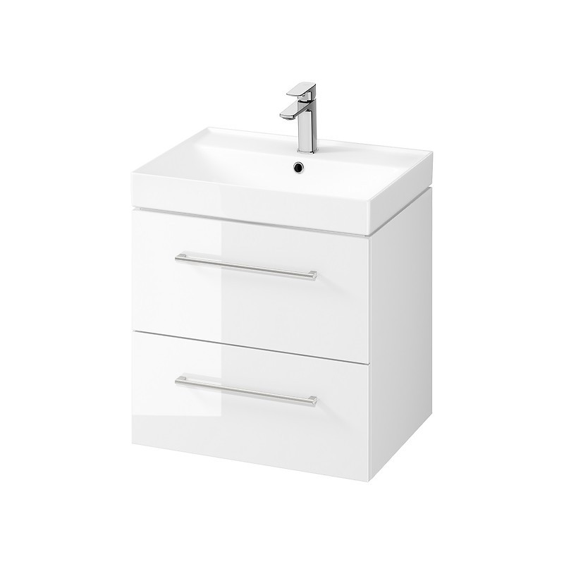 Elegancki Zestaw Cersanit LARGA 60: Szafka z Umywalką, Białe Wykończenie, Srebrne Uchwyty