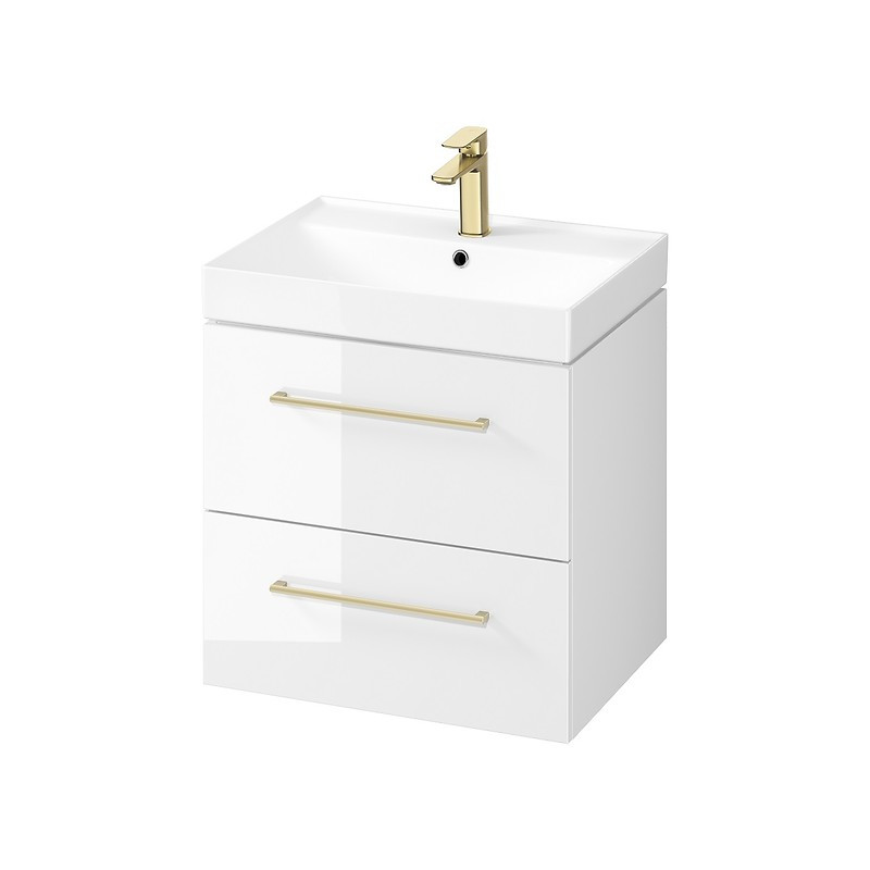 Elegancki Zestaw Cersanit LARGA 60: Szafka z Umywalką, Białe Wykończenie, Złote Uchwyty